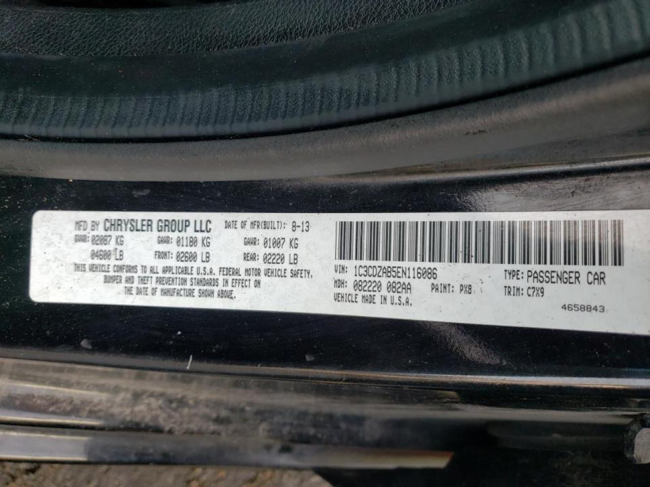 Photo 10 from auction – 2014 DODGE AVENGER SE with VIN 1C3CDZAB5EN116086