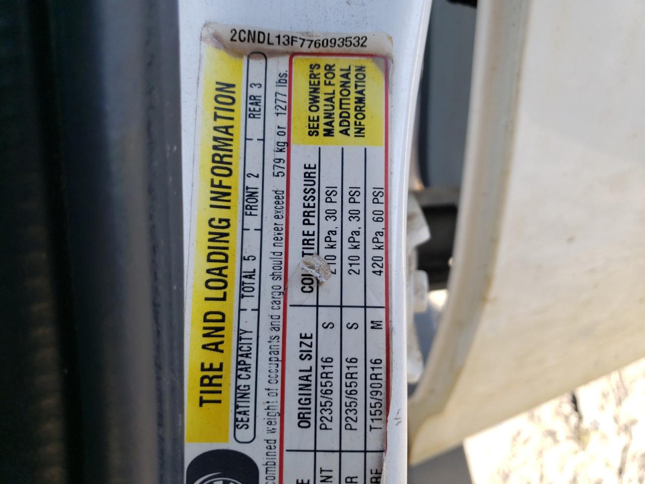 Photo 10 from auction – 2007 CHEVROLET EQUINOX LS with VIN 2CNDL13F776093532