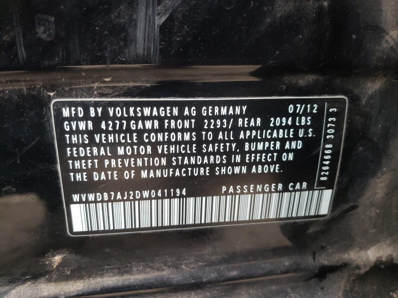 Photo 10 from auction – 2013 VOLKSWAGEN GOLF with VIN WVWDB7AJ2DW041194