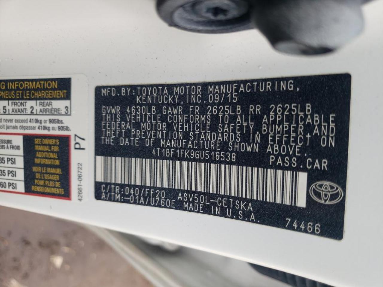 Photo 10 from auction – 2016 TOYOTA CAMRY LE with VIN 4T1BF1FK9GU516538