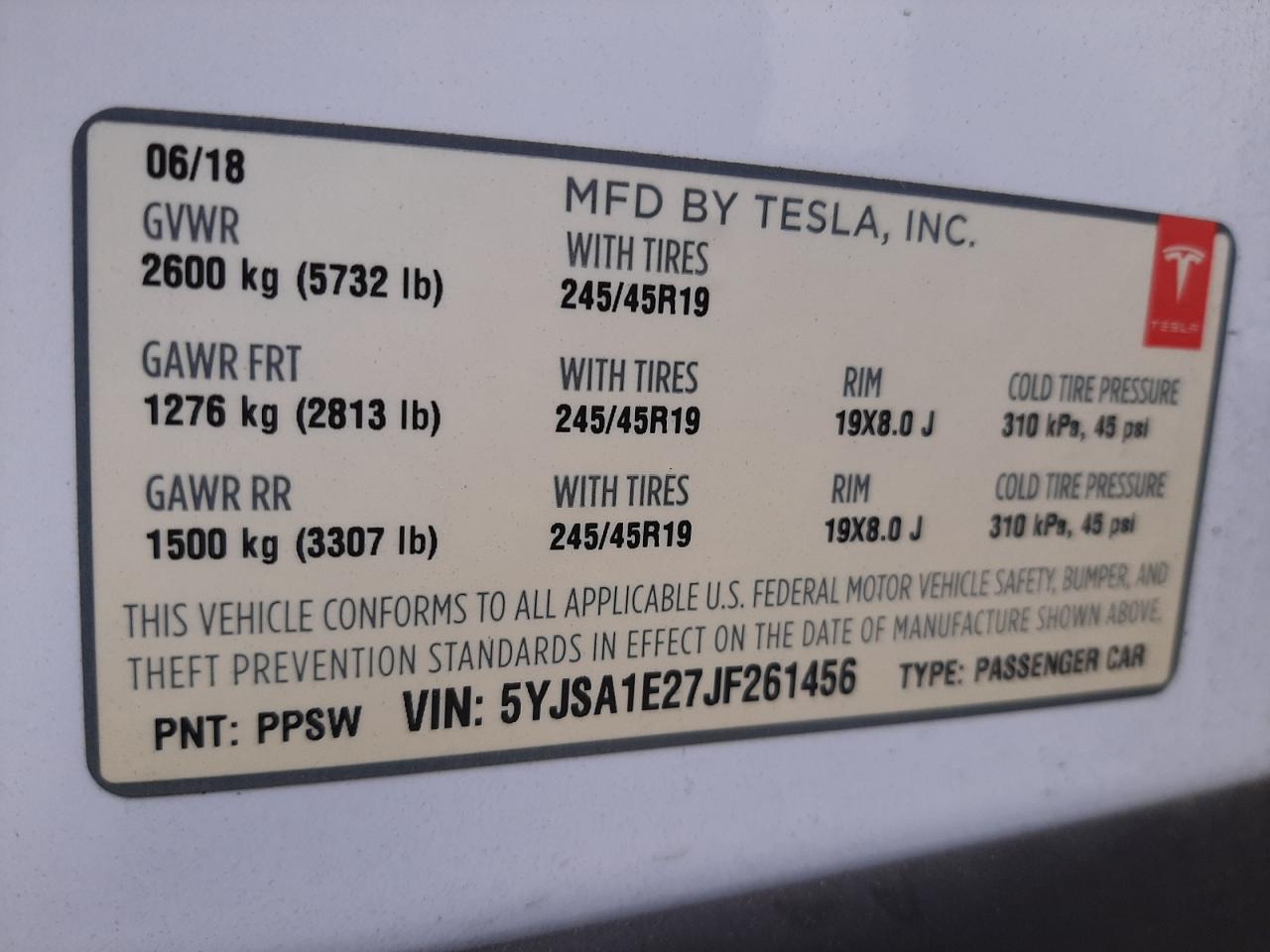 Photo 10 from auction – 2018 TESLA MODEL S with VIN 5YJSA1E27JF261456
