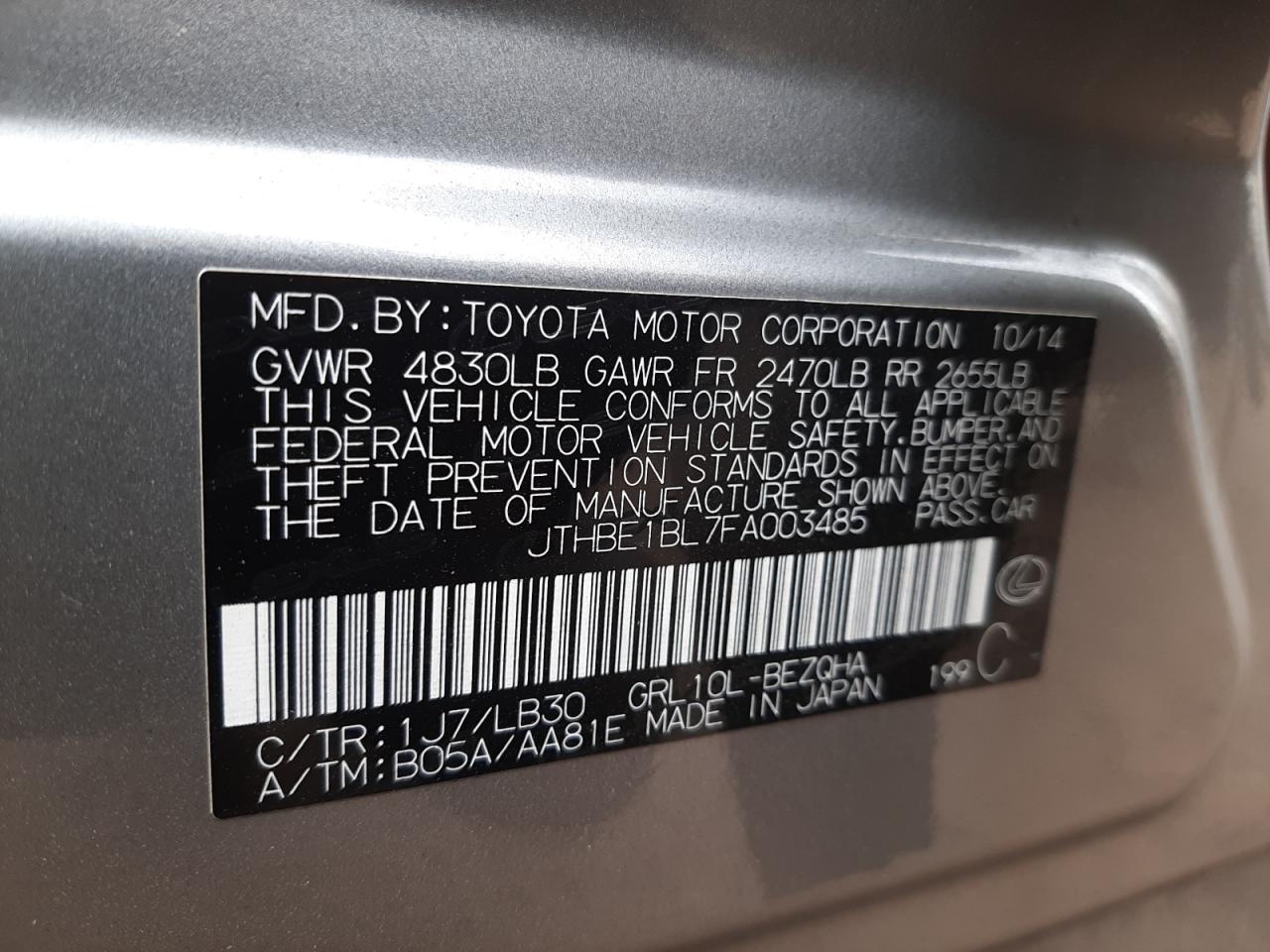Photo 10 from auction – 2015 LEXUS GS 350 with VIN JTHBE1BL7FA003485