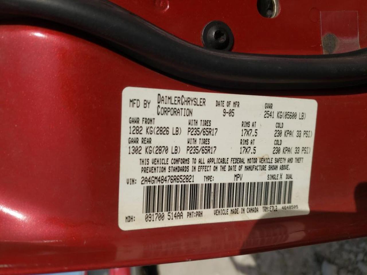 Photo 10 from auction – 2006 CHRYSLER PACIFICA with VIN 2A4GM48476R652821