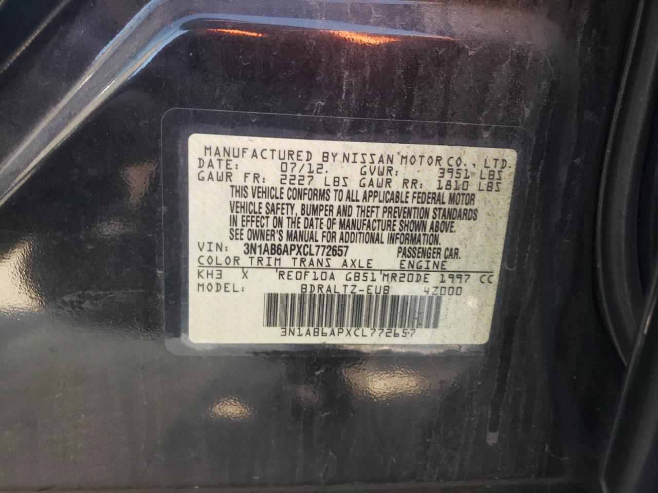 Photo 10 from auction – 2012 NISSAN SENTRA 2.0 with VIN 3N1AB6APXCL772657