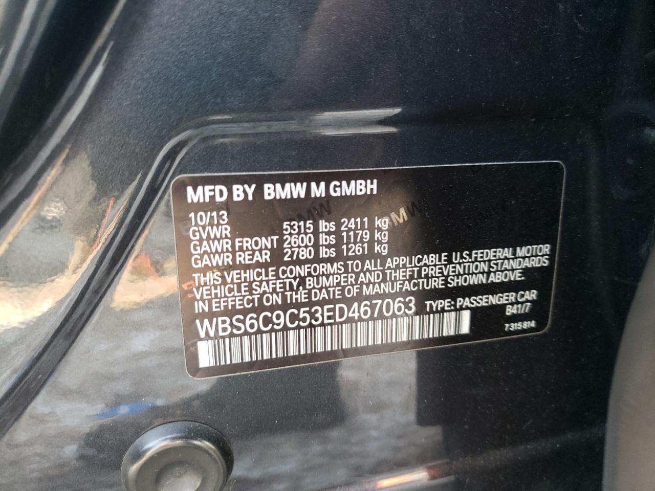 Photo 10 from auction – 2014 BMW M6 GRAN CO with VIN WBS6C9C53ED467063