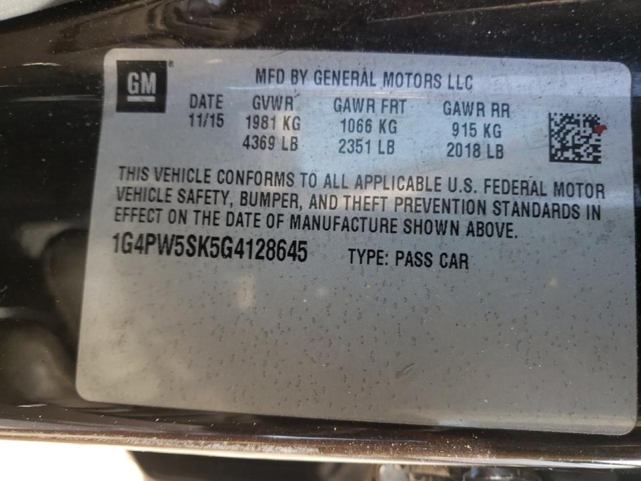 Photo 10 from auction – 2016 BUICK VERANO SPO with VIN 1G4PW5SK5G4128645