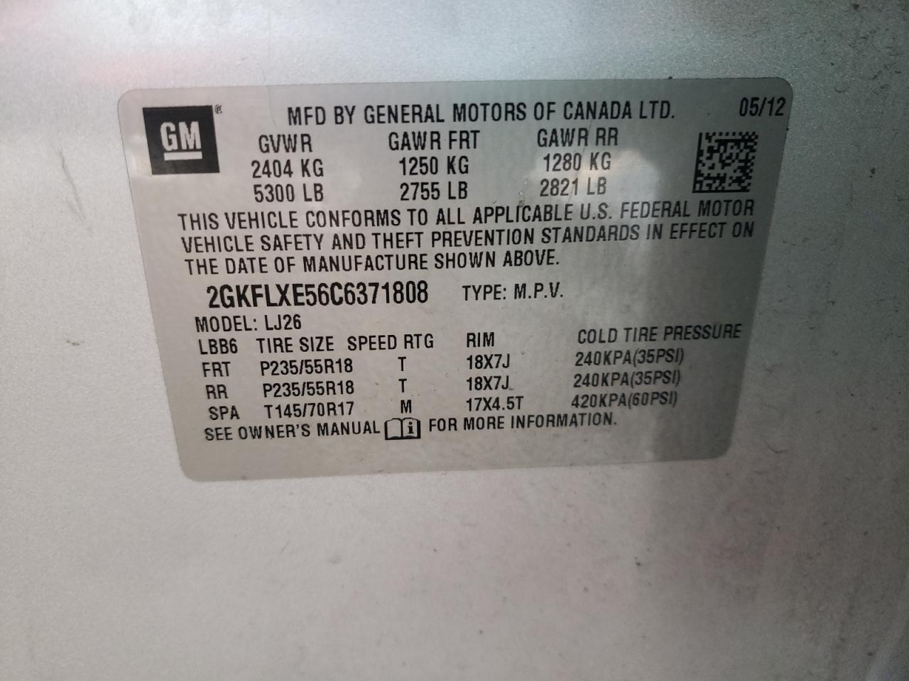 Photo 10 from auction – 2012 GMC TERRAIN SL with VIN 2GKFLXE56C6371808