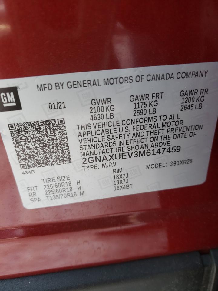 Photo 10 from auction – 2021 CHEVROLET EQUINOX LT with VIN 2GNAXUEV3M6147459