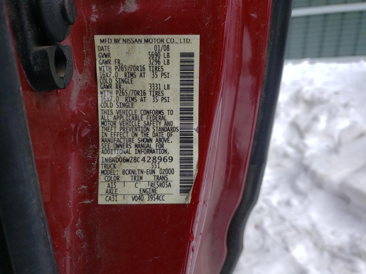 Photo 10 from auction – 2008 NISSAN FRONTIER K with VIN 1N6AD06W28C428969