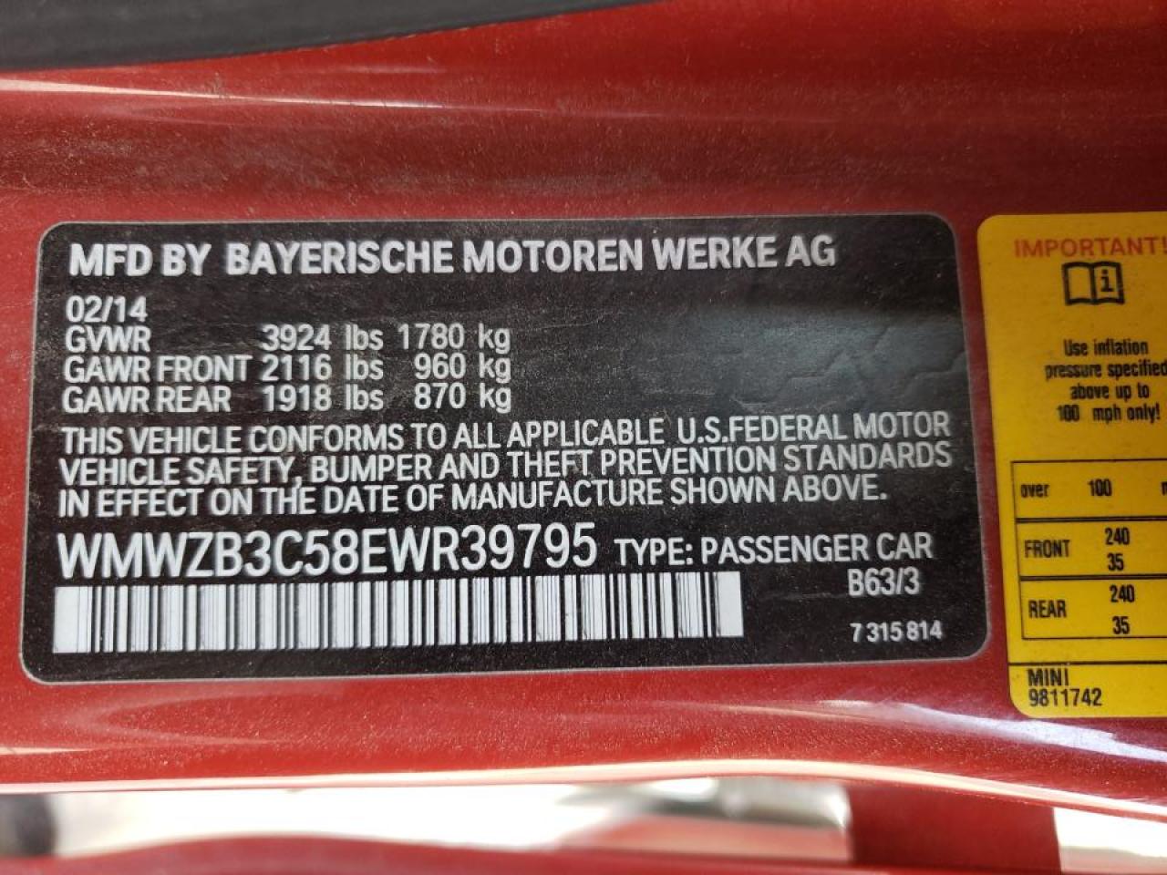 Photo 10 from auction – 2014 MINI COOPER COU with VIN WMWZB3C58EWR39795