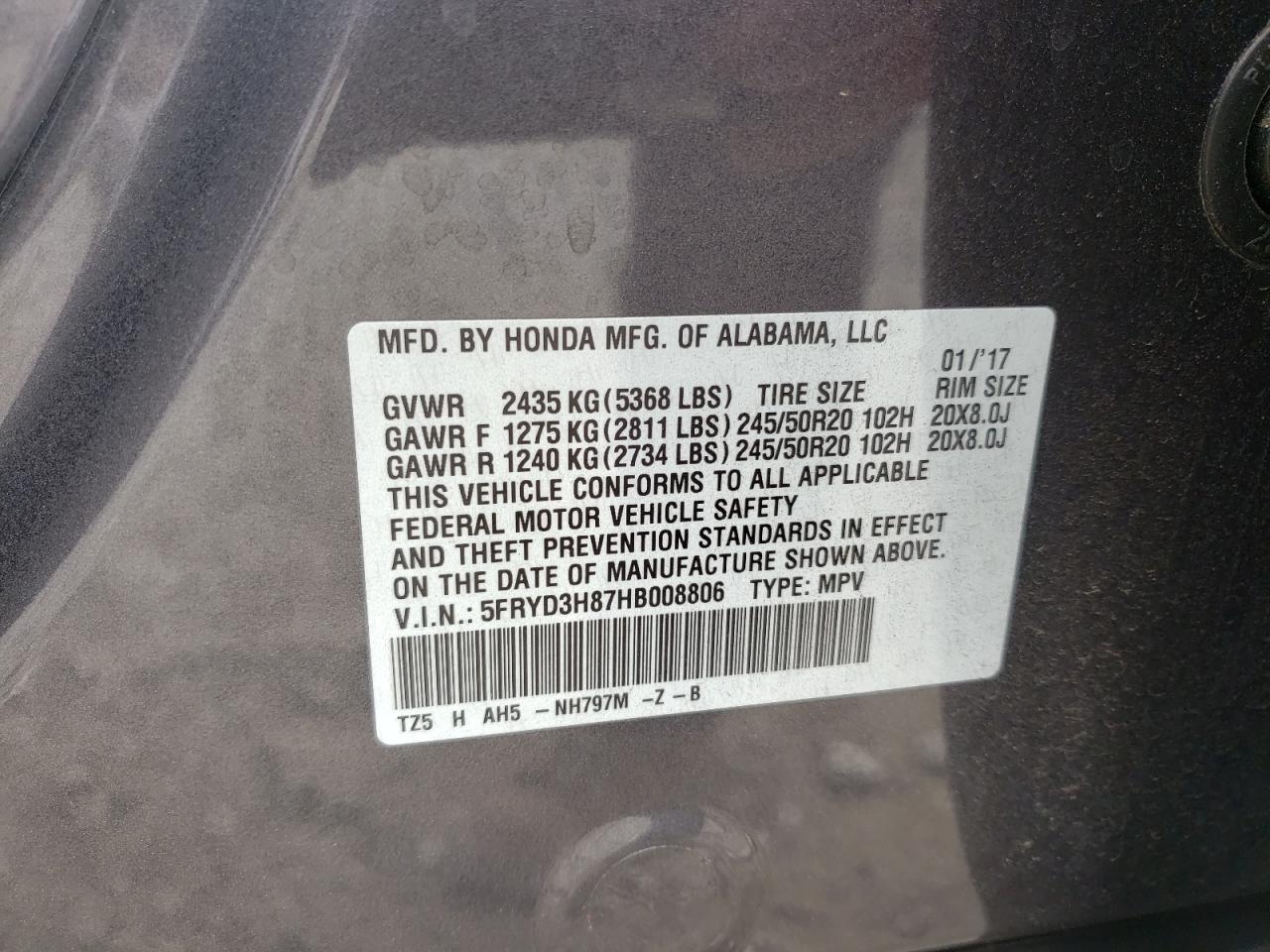Photo 10 from auction – 2017 ACURA MDX ADVANC with VIN 5FRYD3H87HB008806
