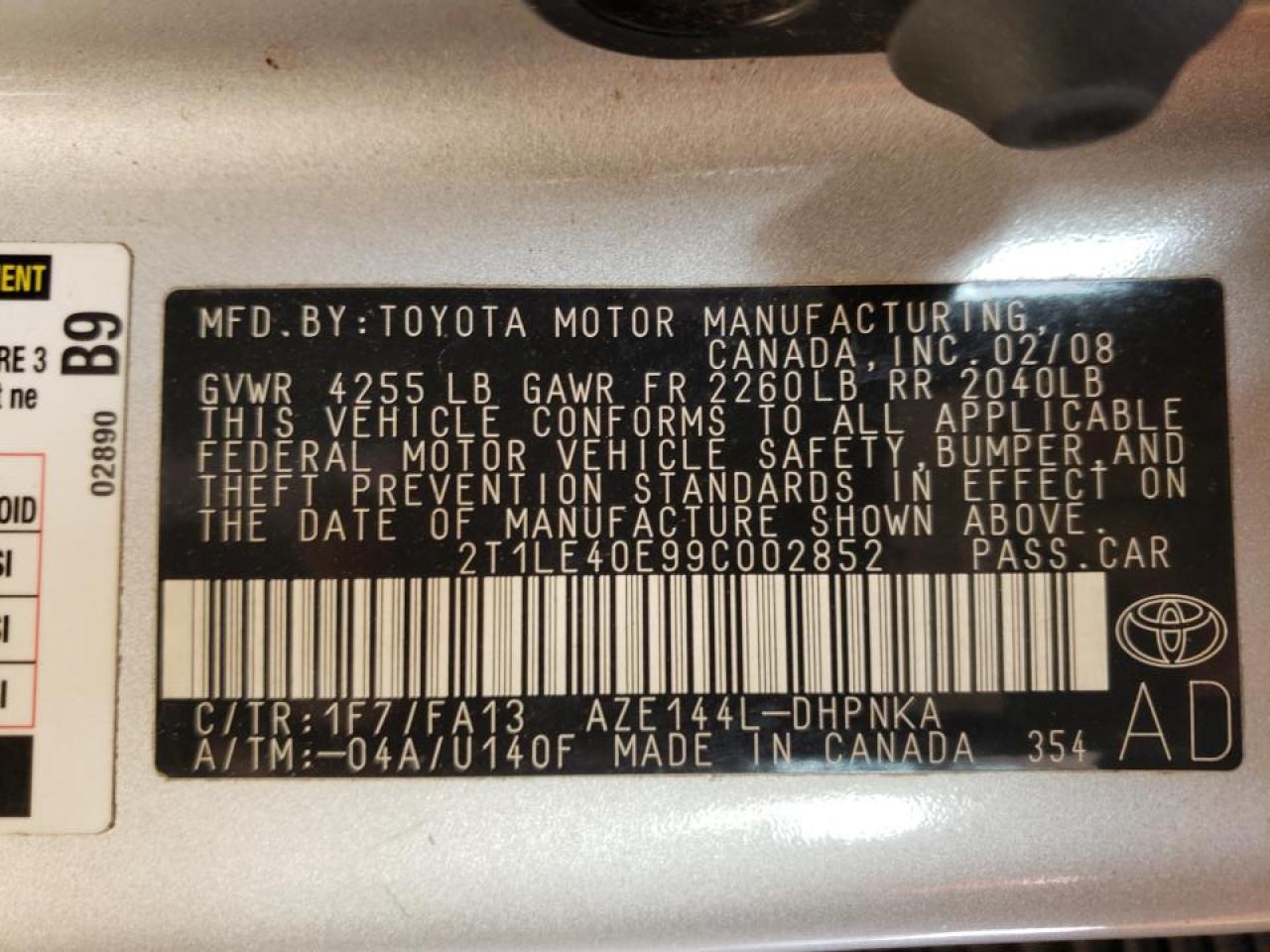 Photo 10 from auction – 2009 TOYOTA COROLLA MA with VIN 2T1LE40E99C002852
