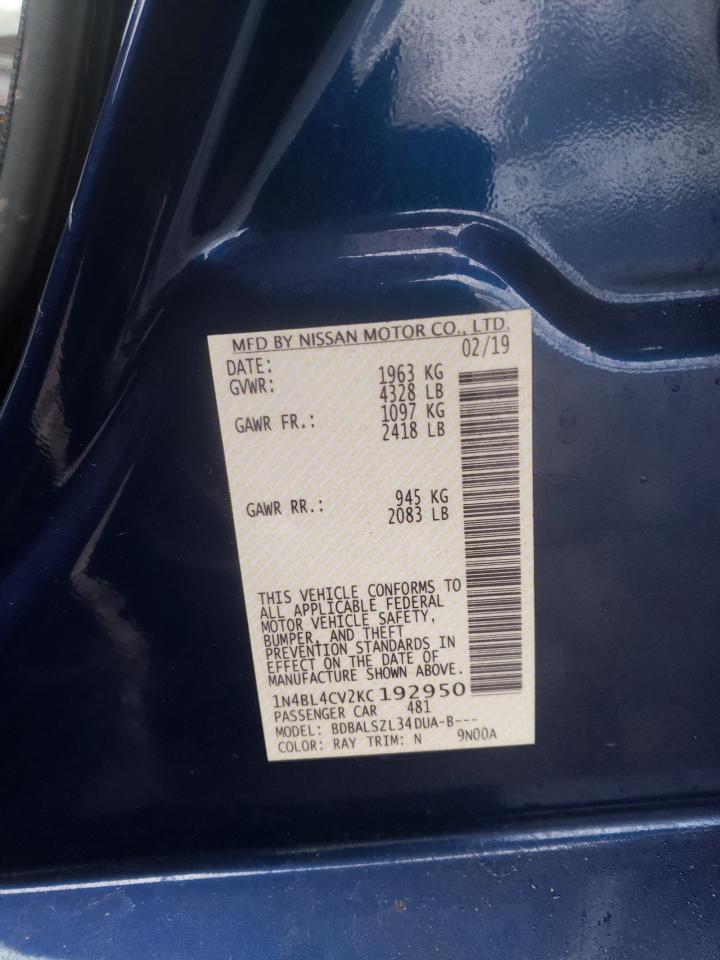 Photo 10 from auction – 2019 NISSAN ALTIMA SR with VIN 1N4BL4CV2KC192950