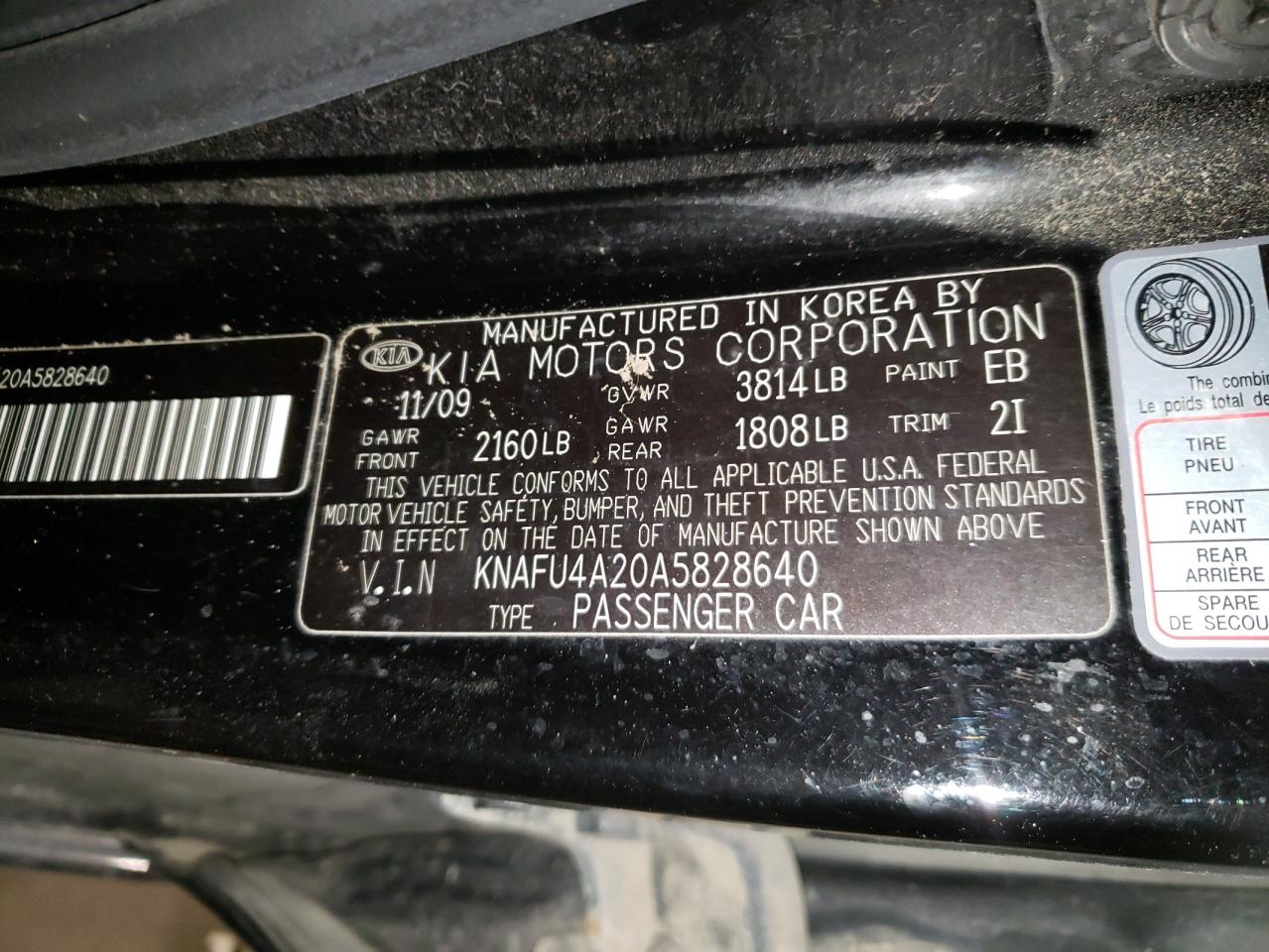 Photo 10 from auction – 2010 KIA FORTE EX with VIN KNAFU4A20A5828640