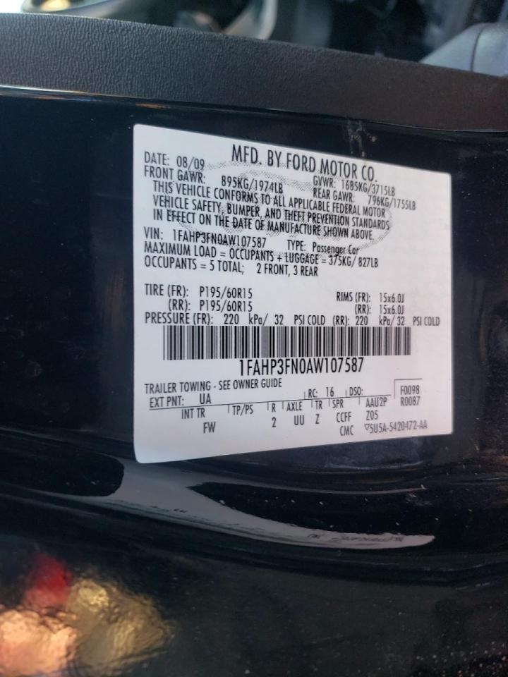 Photo 10 from auction – 2010 FORD FOCUS with VIN 1FAHP3FN0AW107587