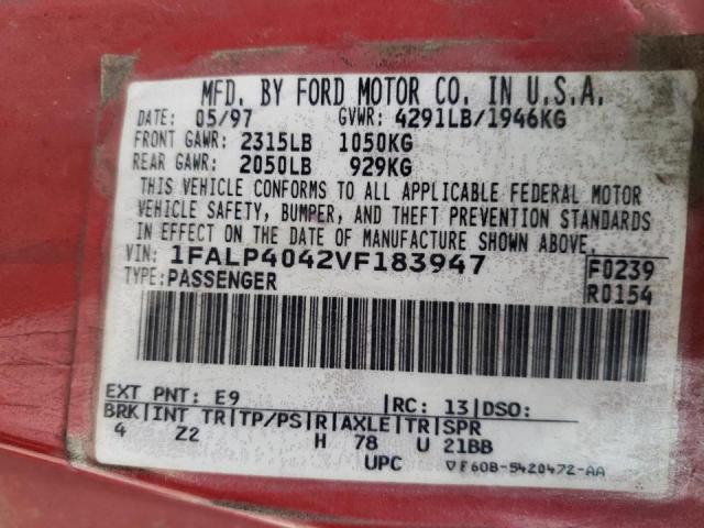Photo 10 from auction – 1997 FORD MUSTANG with VIN 1FALP4042VF183947