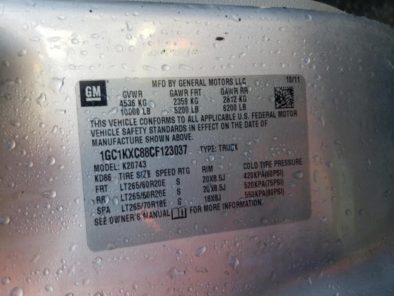 Photo 10 from auction – 2012 CHEVROLET SILVERADO with VIN 1GC1KXC88CF123037