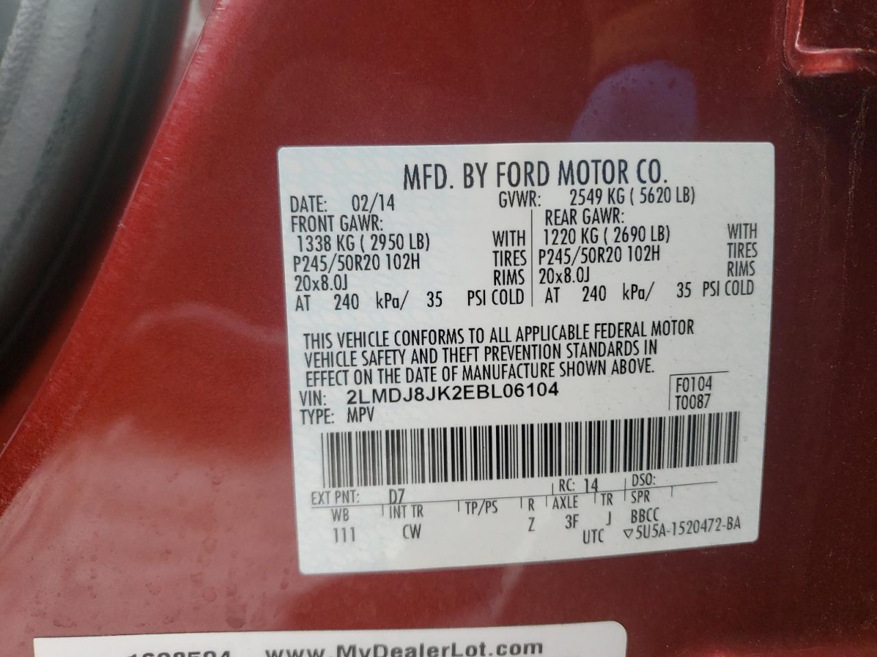 Photo 10 from auction – 2014 LINCOLN MKX with VIN 2LMDJ8JK2EBL06104