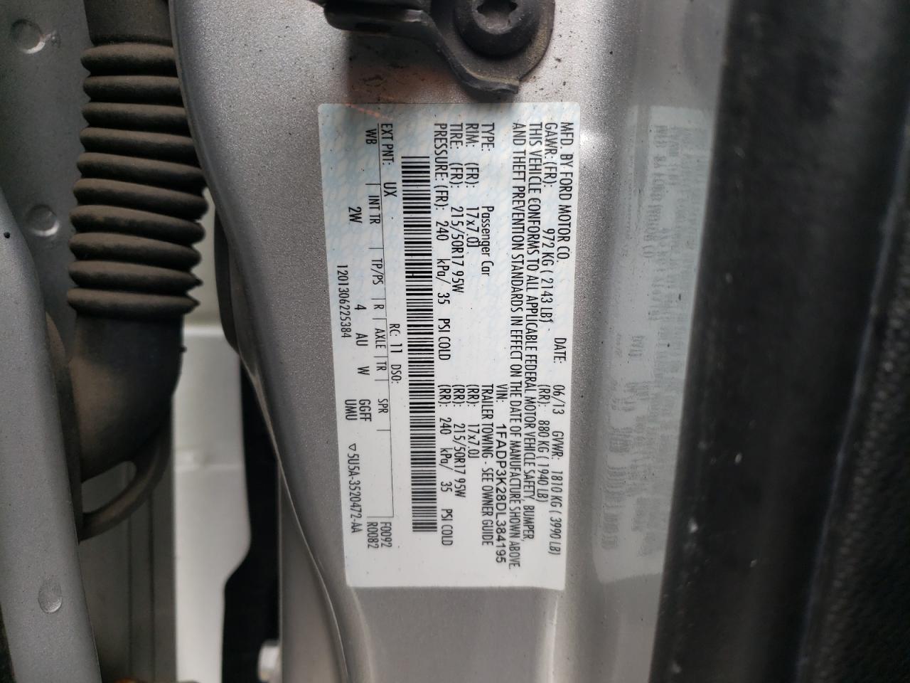 Photo 10 from auction – 2013 FORD FOCUS SE with VIN 1FADP3K28DL384195