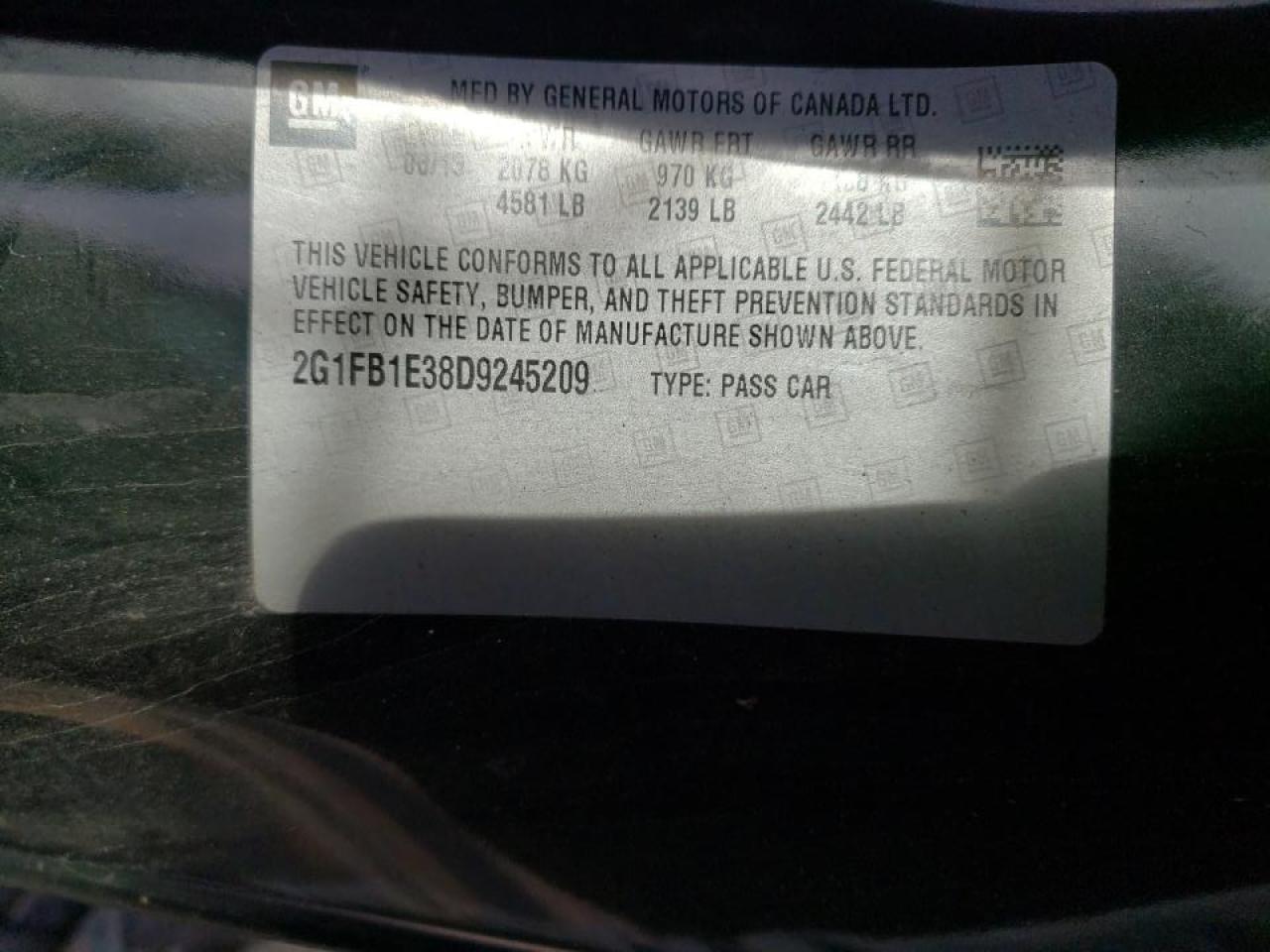 Photo 10 from auction – 2013 CHEVROLET CAMERO with VIN 2G1FB1E38D9245209