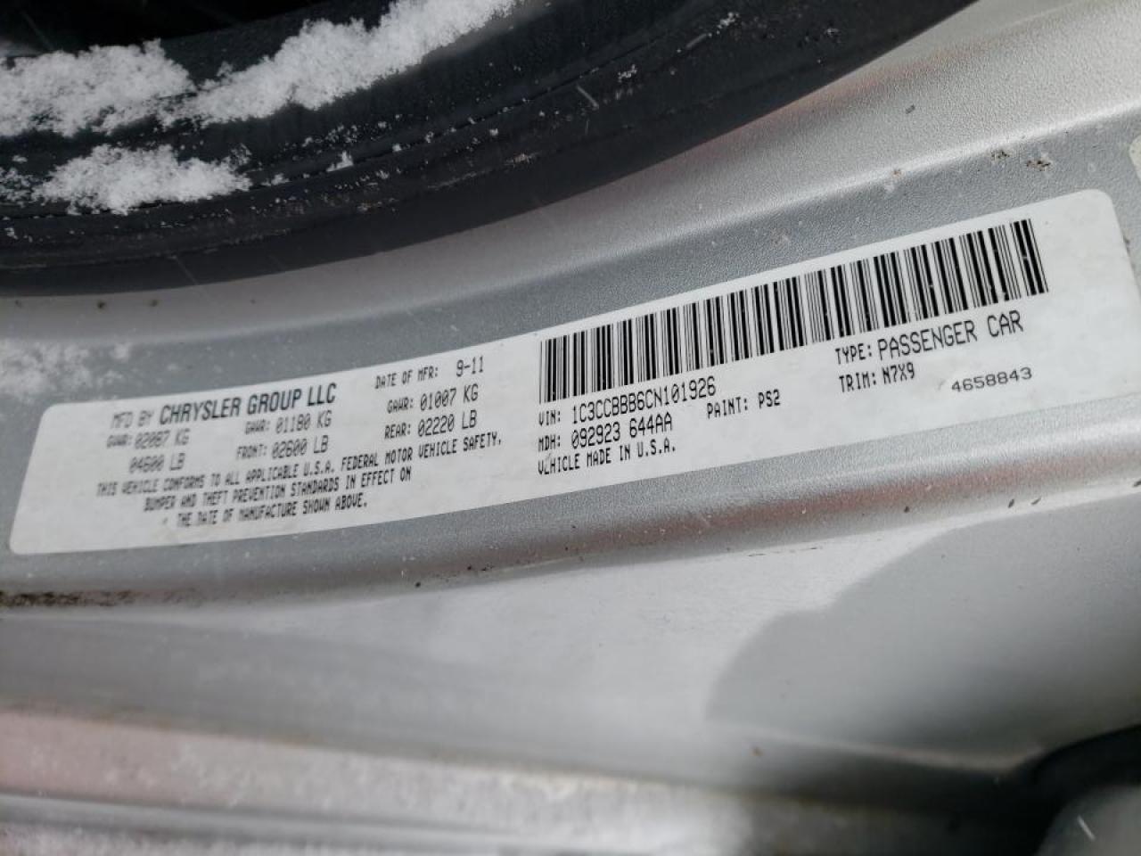 Photo 10 from auction – 2012 CHRYSLER 200 TOURIN with VIN 1C3CCBBB6CN101926