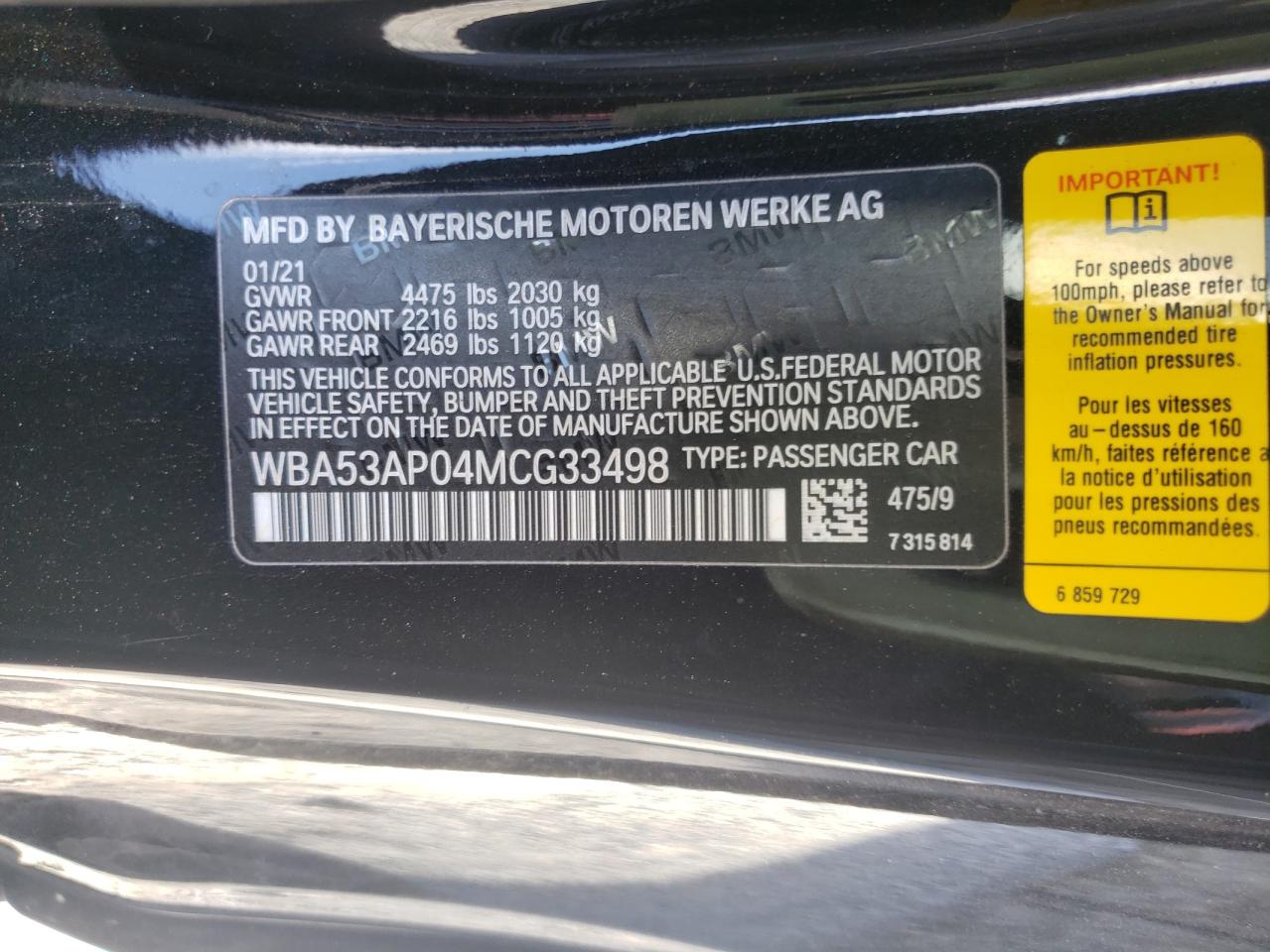 Photo 10 from auction – 2021 BMW 430I with VIN WBA53AP04MCG33498