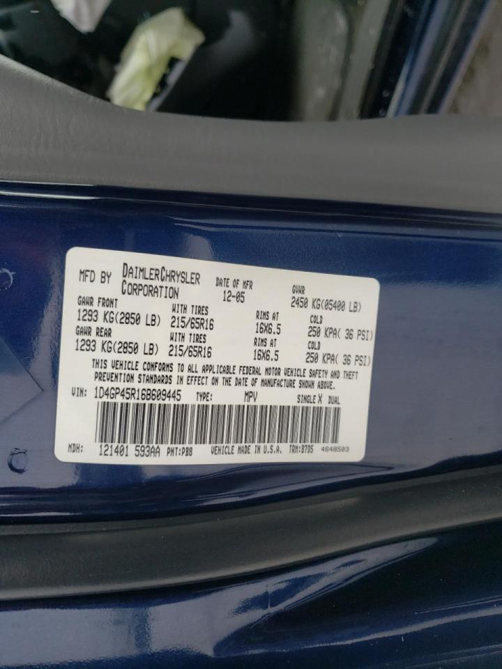 Photo 10 from auction – 2006 DODGE CARAVAN SX with VIN 1D4GP45R16B609445