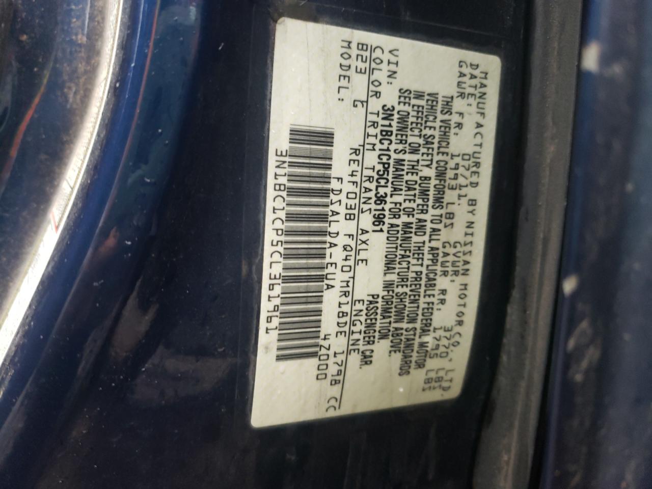 Photo 10 from auction – 2012 NISSAN VERSA S with VIN 3N1BC1CP5CL361961