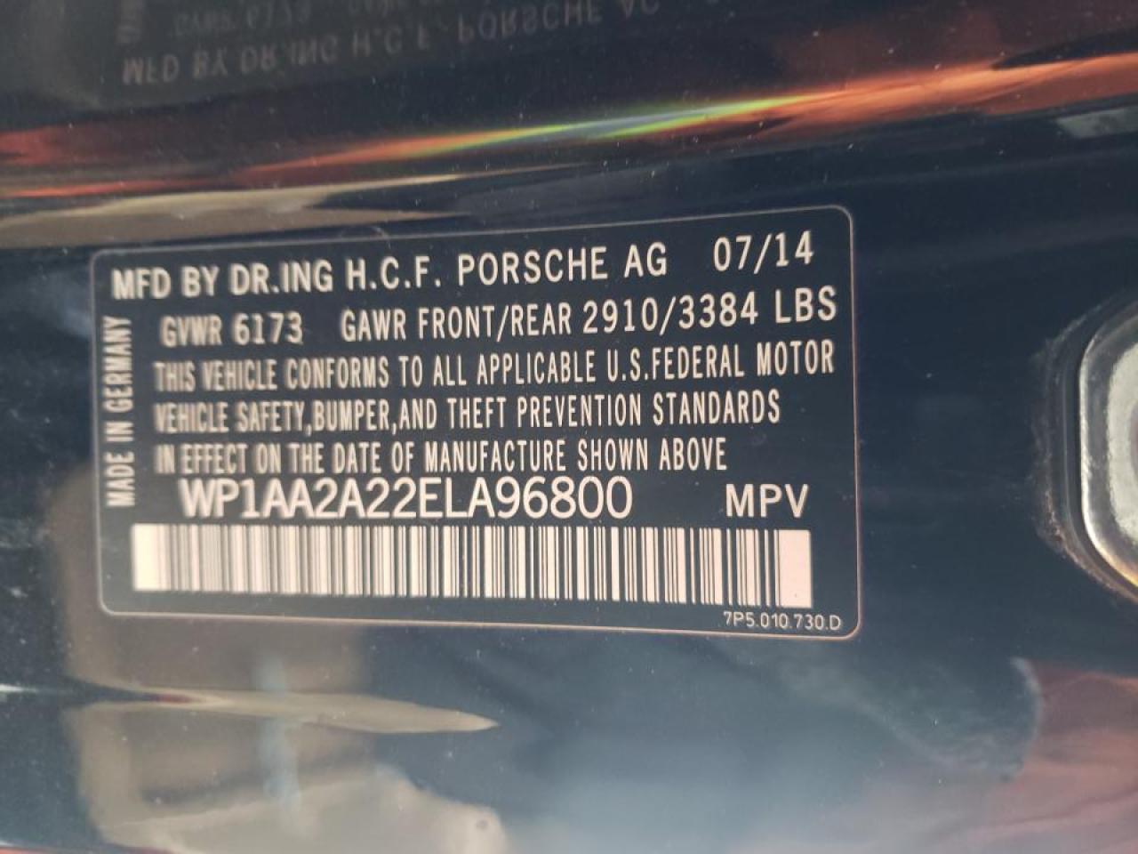 Photo 10 from auction – 2014 PORSCHE CAYENNE with VIN WP1AA2A22ELA96800