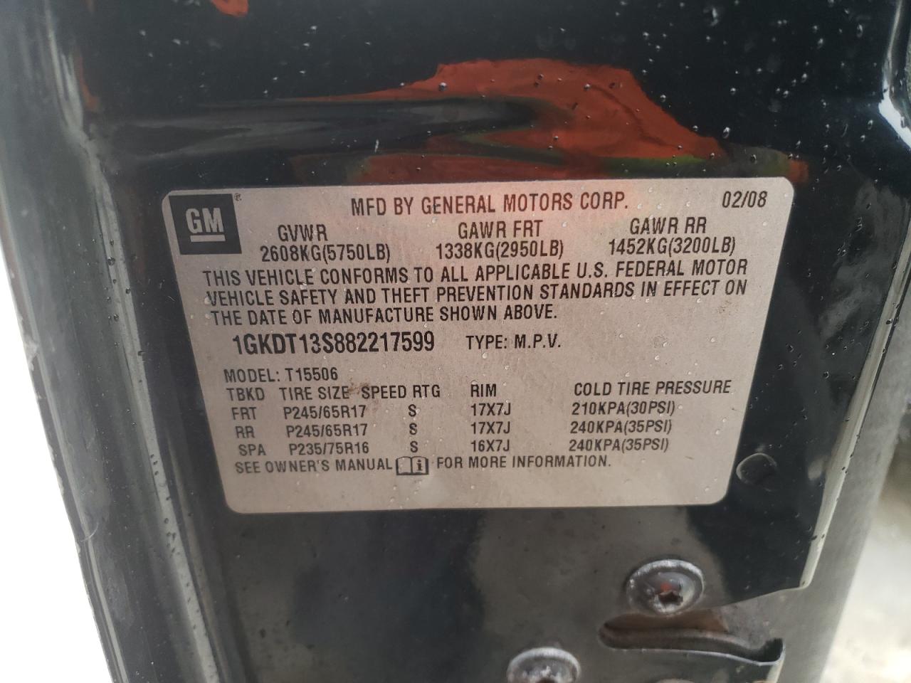 Photo 10 from auction – 2008 GMC ENVOY with VIN 1GKDT13S882217599