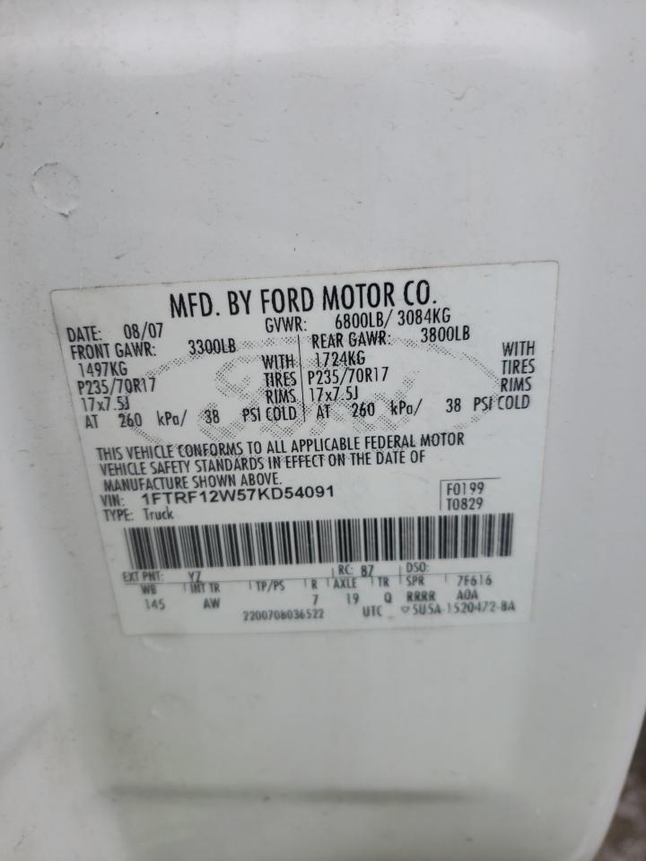 Photo 10 from auction – 2007 FORD F150 with VIN 1FTRF12W57KD54091