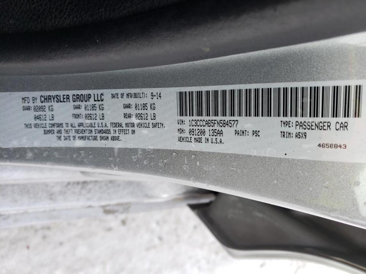 Photo 10 from auction – 2015 CHRYSLER 200 LIMITE with VIN 1C3CCCAB5FN584577