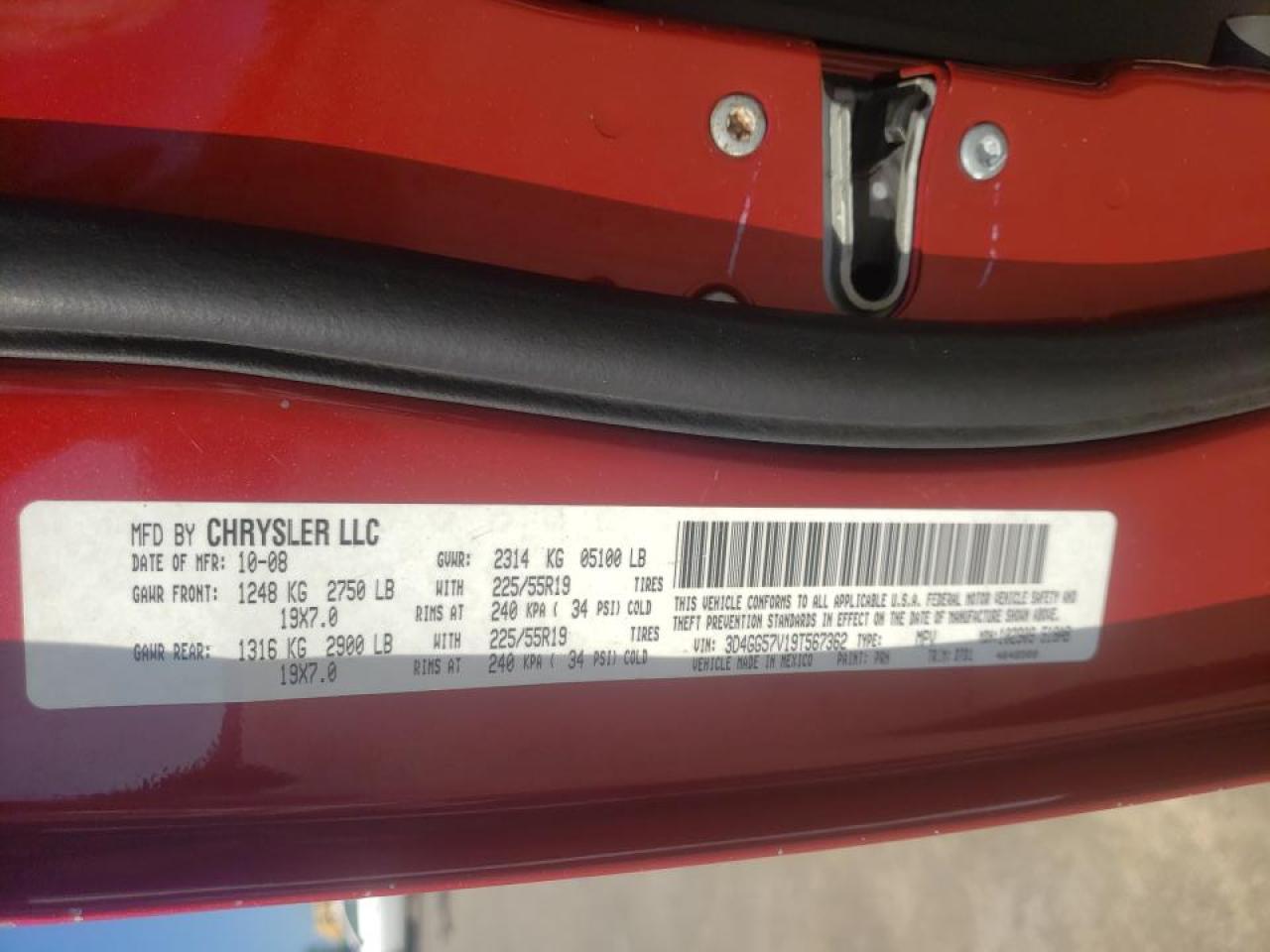 Photo 10 from auction – 2009 DODGE JOURNEY SX with VIN 3D4GG57V19T567362