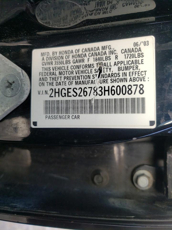 Photo 10 from auction – 2003 HONDA CIVIC EX with VIN 2HGES26783H600878