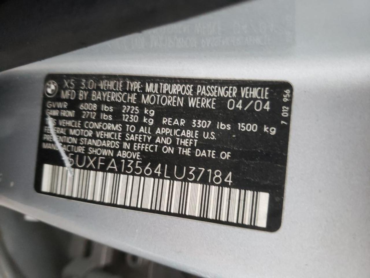 Foto 10 de la subasta – 2004 BMW X5 3.0I con VIN 5UXFA13564LU37184