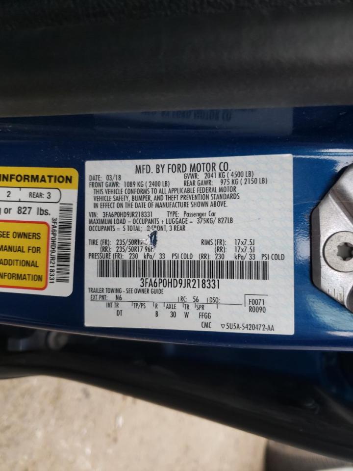 Photo 10 from auction – 2018 FORD FUSION SE with VIN 3FA6P0HD9JR218331