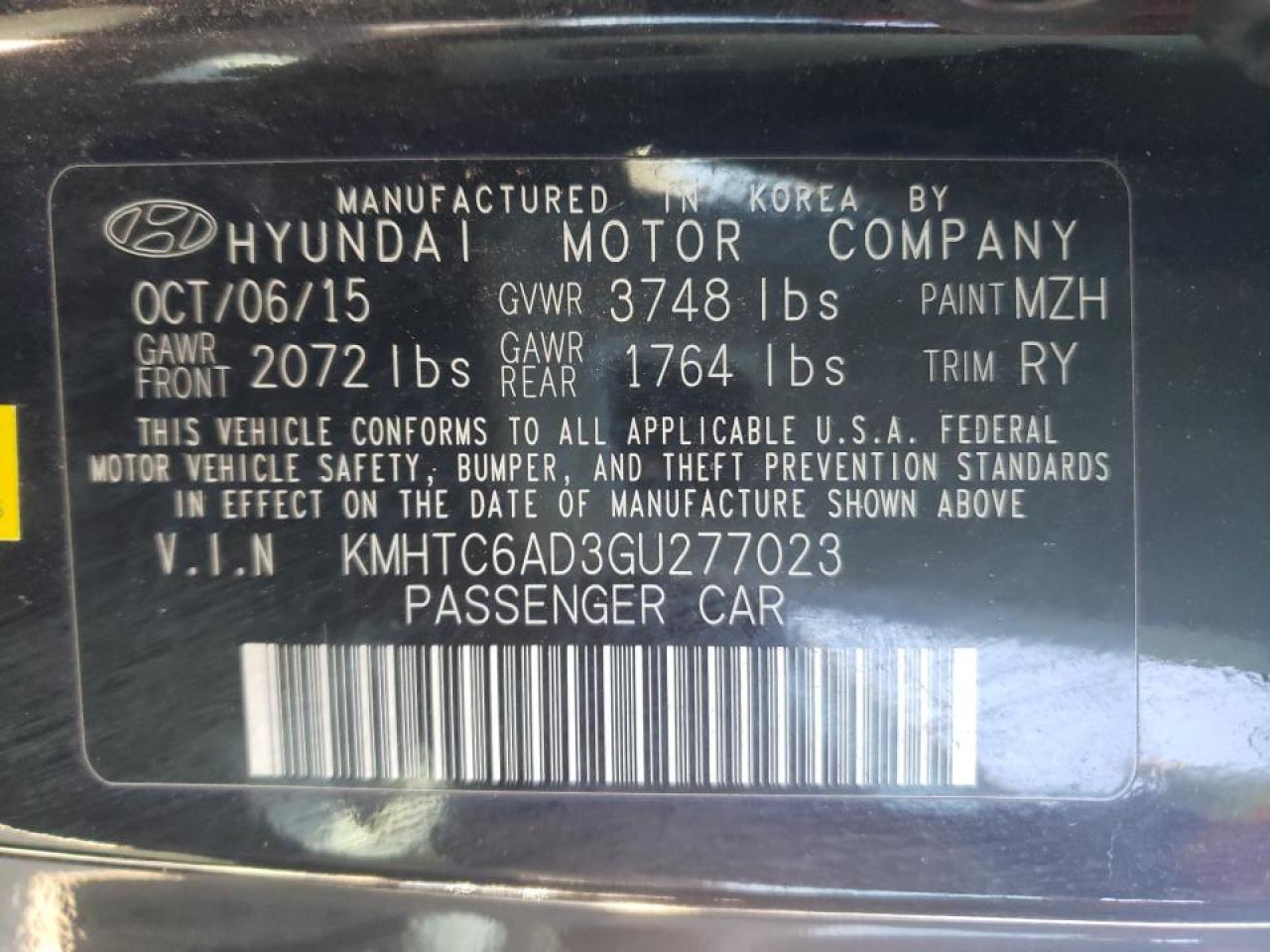 Photo 10 from auction – 2016 HYUNDAI VELOSTER with VIN KMHTC6AD3GU277023