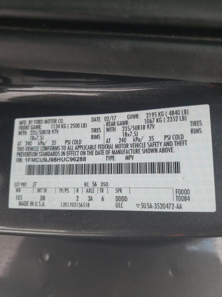 Photo 10 from auction – 2017 FORD ESCAPE TIT with VIN 1FMCU9J98HUC96288