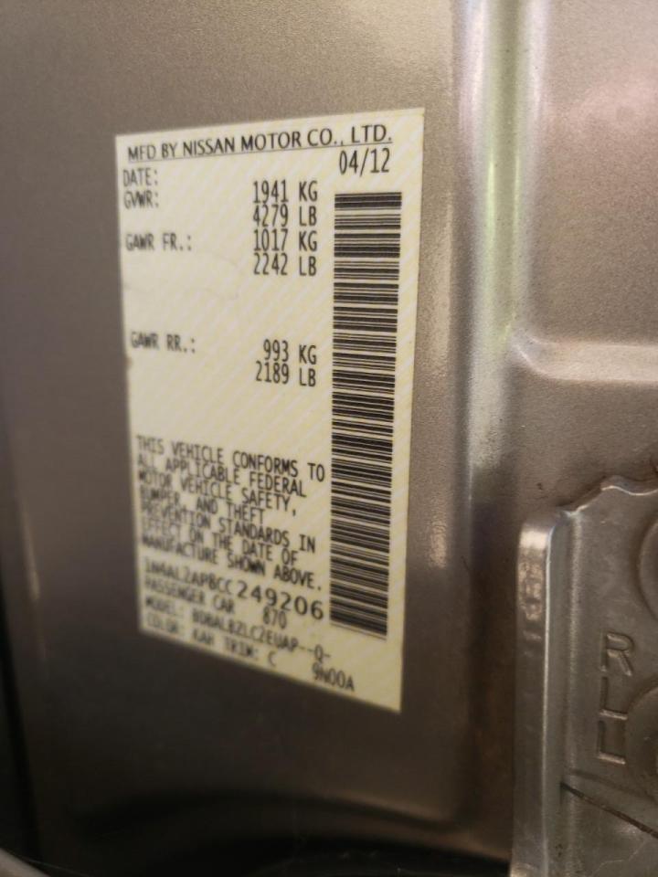 Photo 10 from auction – 2012 NISSAN ALTIMA BAS with VIN 1N4AL2AP8CC249206