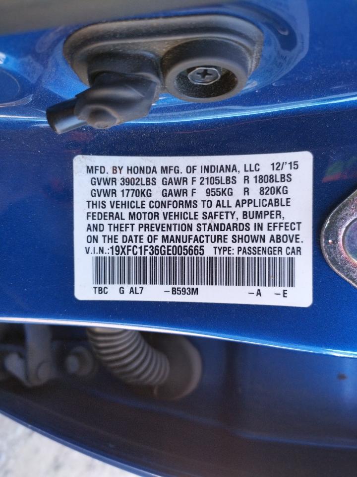 Photo 10 from auction – 2016 HONDA CIVIC EX with VIN 19XFC1F36GE005665