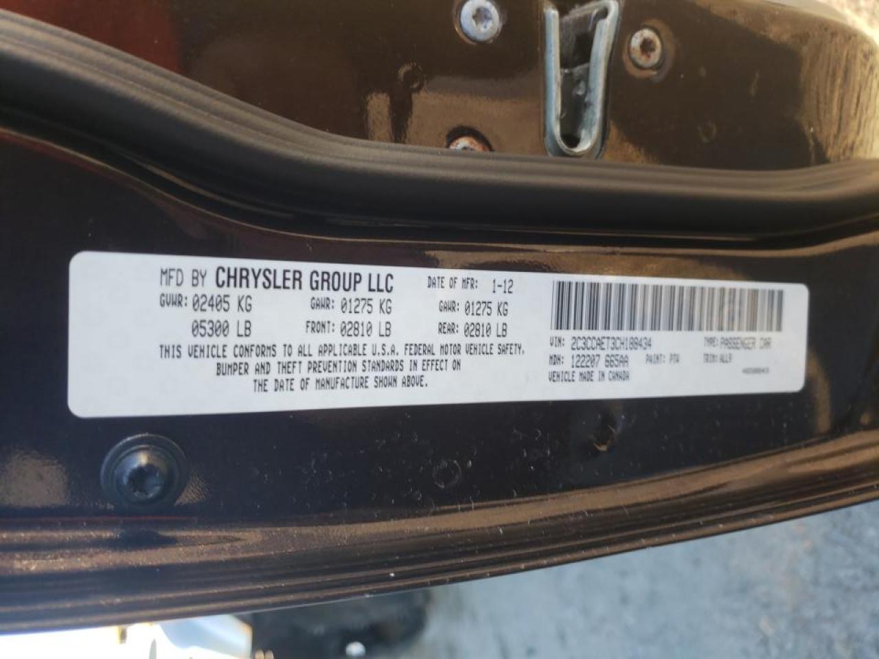 Photo 10 from auction – 2012 CHRYSLER 300C with VIN 2C3CCAET3CH188434