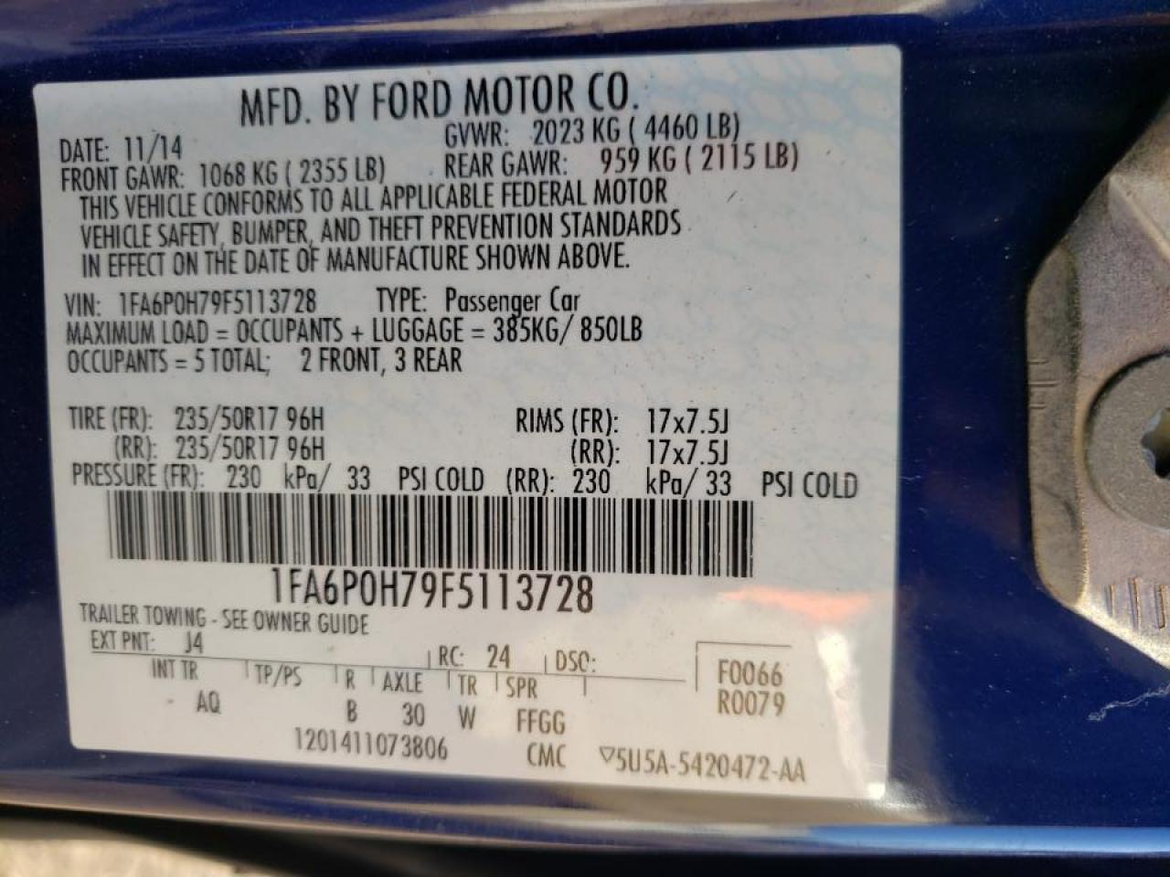 Photo 10 from auction – 2015 FORD FUSION SE with VIN 1FA6P0H79F5113728