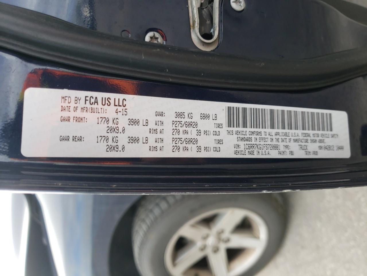 Photo 10 from auction – 2015 RAM 1500 ST with VIN 1C6RR7KG1FS720881
