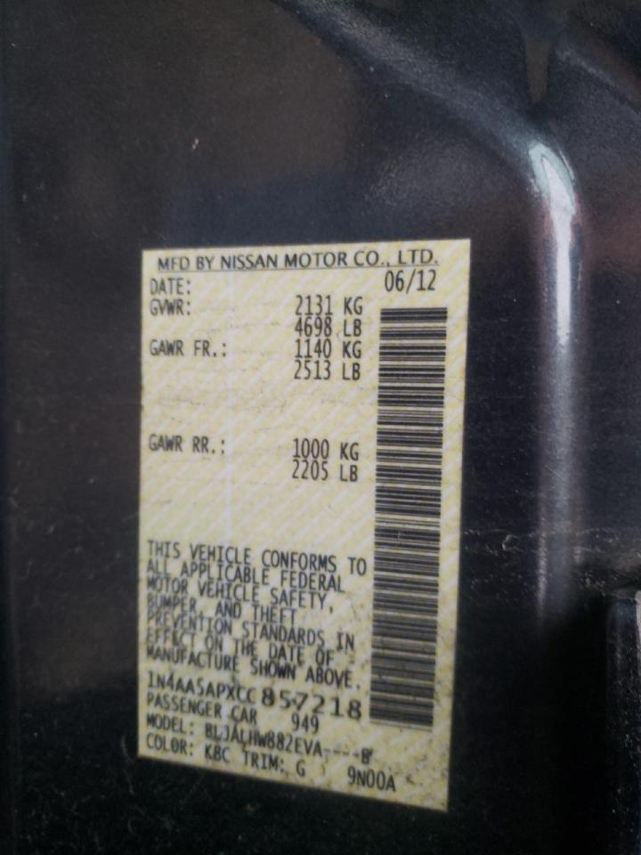 Zdjęcie 10 z aukcji – 2012 NISSAN MAXIMA S z VIN 1N4AA5APXCC857218