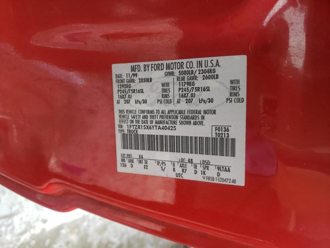 Photo 10 from auction – 2000 FORD RANGER SUP with VIN 1FTZR15X6YTA40425