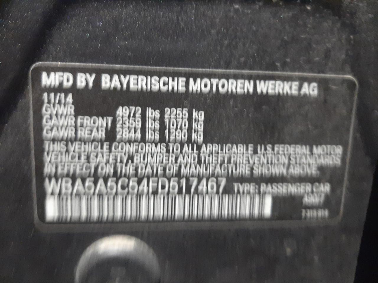 Photo 10 from auction – 2015 BMW 528 I with VIN WBA5A5C54FD517467