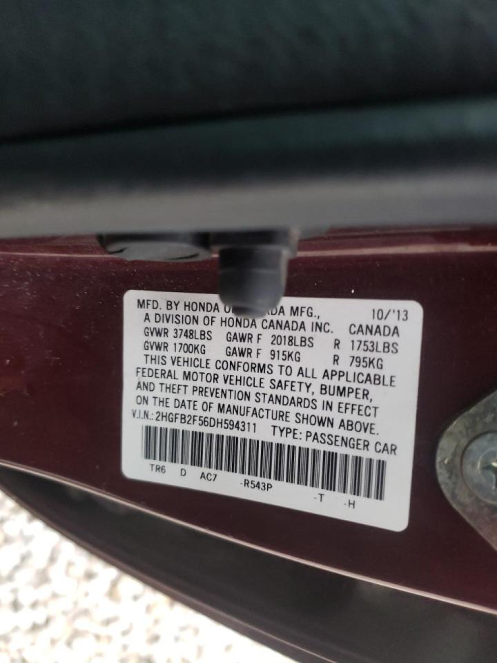 Photo 10 from auction – 2013 HONDA CIVIC LX with VIN 2HGFB2F56DH594311