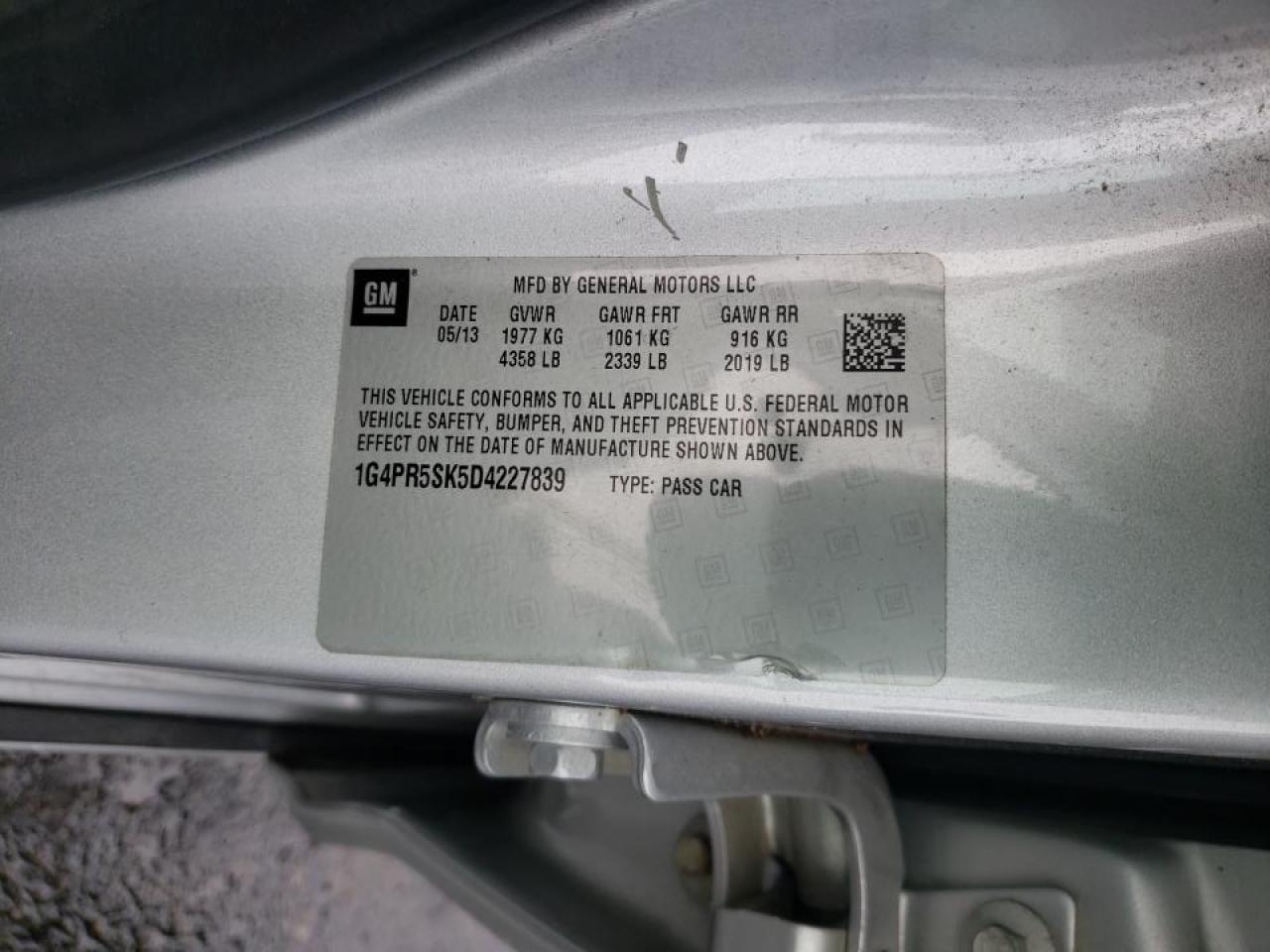 Photo 10 from auction – 2013 BUICK VERANO CON with VIN 1G4PR5SK5D4227839