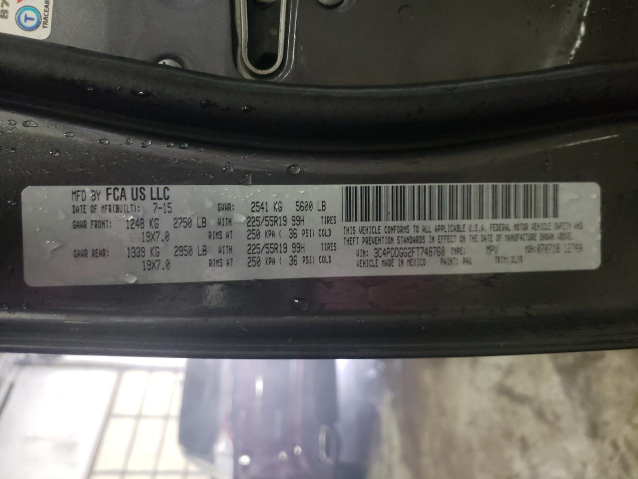 Photo 10 from auction – 2015 DODGE JOURNEY CR with VIN 3C4PDDGG2FT748760