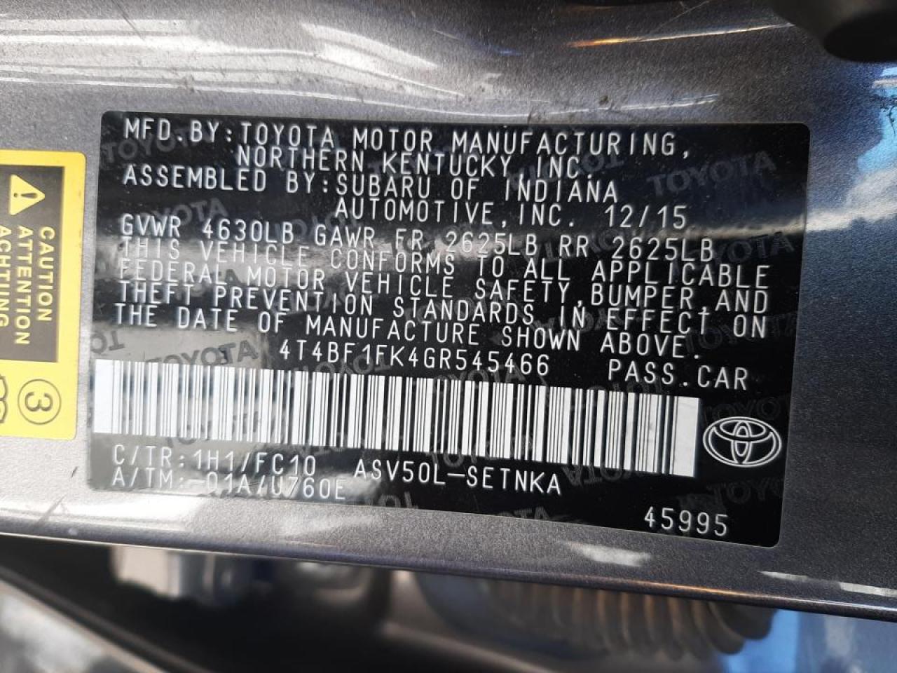 Photo 10 from auction – 2016 TOYOTA CAMRY LE with VIN 4T4BF1FK4GR545466